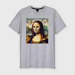 Мужская slim-футболка Мона Лиза превращается в кошку