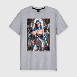 Мужская slim-футболка Девушка с кибернетическими крыльями