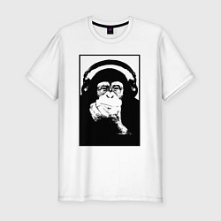 Футболка slim-fit Monkey in the headphones, цвет: белый