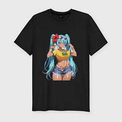 Футболка slim-fit Miku Hatsune с цветком, цвет: черный