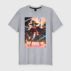 Мужская slim-футболка Мегумин колдует взрывную магию