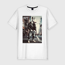 Мужская slim-футболка Dude bull terrier is a New Yorker