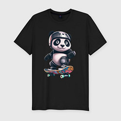 Футболка slim-fit Cool panda on a skateboard - extreme, цвет: черный