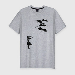 Футболка slim-fit Девочка и дракончики, цвет: меланж