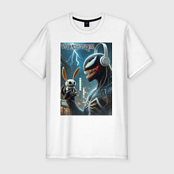 Мужская slim-футболка Symbiote and rabbit - we are venom meme