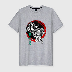 Футболка slim-fit Клинок рассекающий демонов Незуко и Тандзиро круг, цвет: меланж