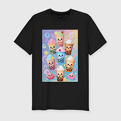 Мужская slim-футболка Улыбающиеся яркие разноцветные стаканчики с bubble