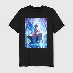 Мужская slim-футболка Прекрасная фея посреди лесного пруда