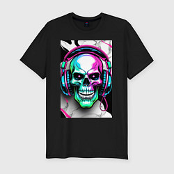 Футболка slim-fit Череп в наушниках, цвет: черный
