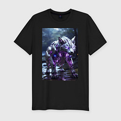 Мужская slim-футболка Киборг лиса с неоновой подсветкой