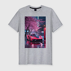 Мужская slim-футболка Суперкар и сакура