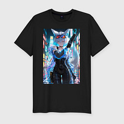 Мужская slim-футболка Лиса наемник в стиле Cyberpunk