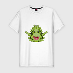 Мужская slim-футболка Cartoon monster with spikes green