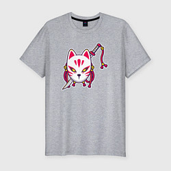 Футболка slim-fit Кошка самурай, цвет: меланж