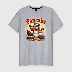 Мужская slim-футболка Енот готовит панкейки