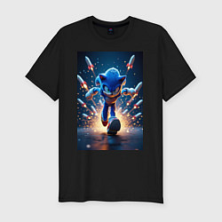 Футболка slim-fit Соник убегает от ракет, цвет: черный