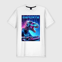 Мужская slim-футболка Tyrannosaurus is esports player - neon glow