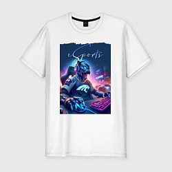 Мужская slim-футболка Cyber panther is esports player - neon glow