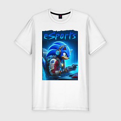Мужская slim-футболка Hedgehog Sonic is esports player - neon glow