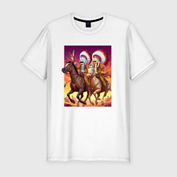 Мужская slim-футболка Индейцы Рик и Морти скачут на лошадях