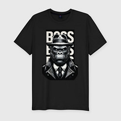 Футболка slim-fit Босс в очках, цвет: черный
