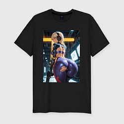 Мужская slim-футболка Девушка с оружием в киберпанк стиле