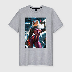 Мужская slim-футболка Девушка с оружием в киберпанк стиле