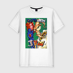 Футболка slim-fit Earth worm Jim with gun, цвет: белый