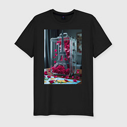 Футболка slim-fit Эйфелева башня в чемодане с розами, цвет: черный