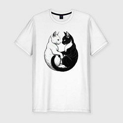 Футболка slim-fit Кот и кошка инь и ян, цвет: белый