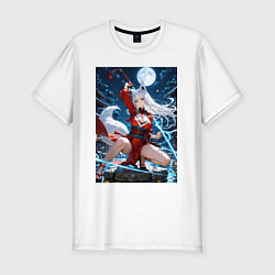 Футболка slim-fit Лисица с катаной на фоне Луны, цвет: белый