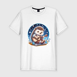 Футболка slim-fit Ежик играет на гитаре, цвет: белый