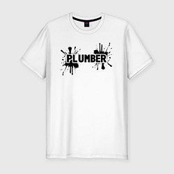 Мужская slim-футболка Сантехник в чероной краске
