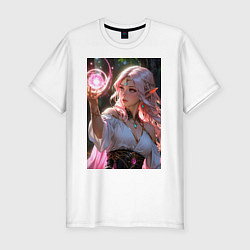 Мужская slim-футболка Нежная эльфийка с магической сферой