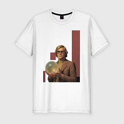 Футболка slim-fit Мужчина блондин с магическим шаром ретрофутуризм п, цвет: белый
