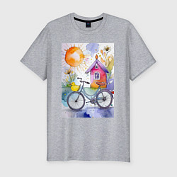 Футболка slim-fit Утенок на велосипеде - акварель, цвет: меланж