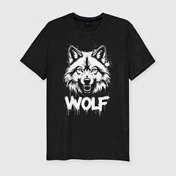 Футболка slim-fit Яростный волк, цвет: черный