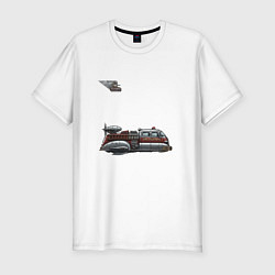 Футболка slim-fit Летающая пожарная машина ретрофутуризм, цвет: белый