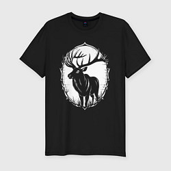 Футболка slim-fit Белый лось орнамент, цвет: черный