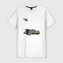 Футболка slim-fit Такси летающее, ретрофутуризм, цвет: белый