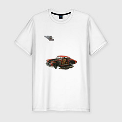 Мужская slim-футболка Летающая машина, ретрофутуризм