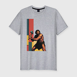 Мужская slim-футболка Поп-арт неандерталец