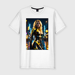 Футболка slim-fit Черная Канарейка на улице города, цвет: белый