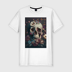 Футболка slim-fit Череп в цветах, цвет: белый