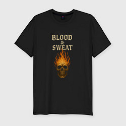 Футболка slim-fit Blood and sweat череп в огне, цвет: черный