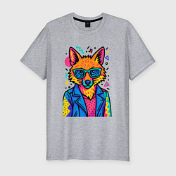 Мужская slim-футболка Лиса Pop Colors