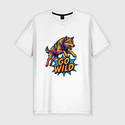 Футболка slim-fit Go wild цветной волк, цвет: белый