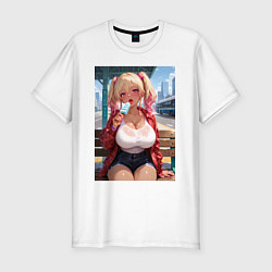 Мужская slim-футболка Симпотная девушка-гяру с мороженным - аниме