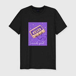 Футболка slim-fit Ретро аудиокассета, цвет: черный