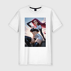 Футболка slim-fit Джесси из Покемон на фоне заката, цвет: белый